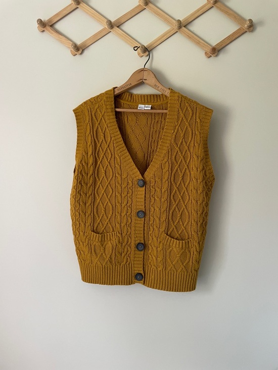 twik Sweaters - twik Mustard Cable Knit Button Vest